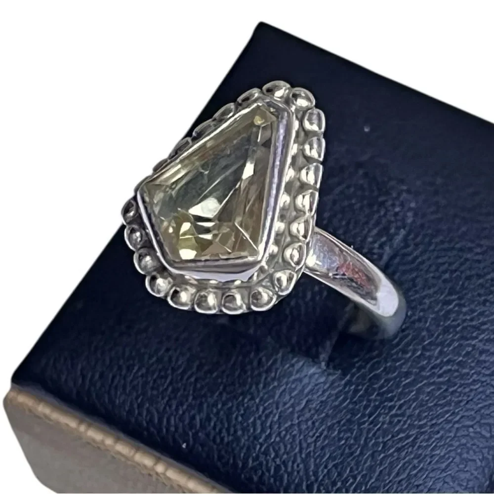 Amazing Artisan Genuine Citrine Sterling Silver Cocktail Ring Size 7.5